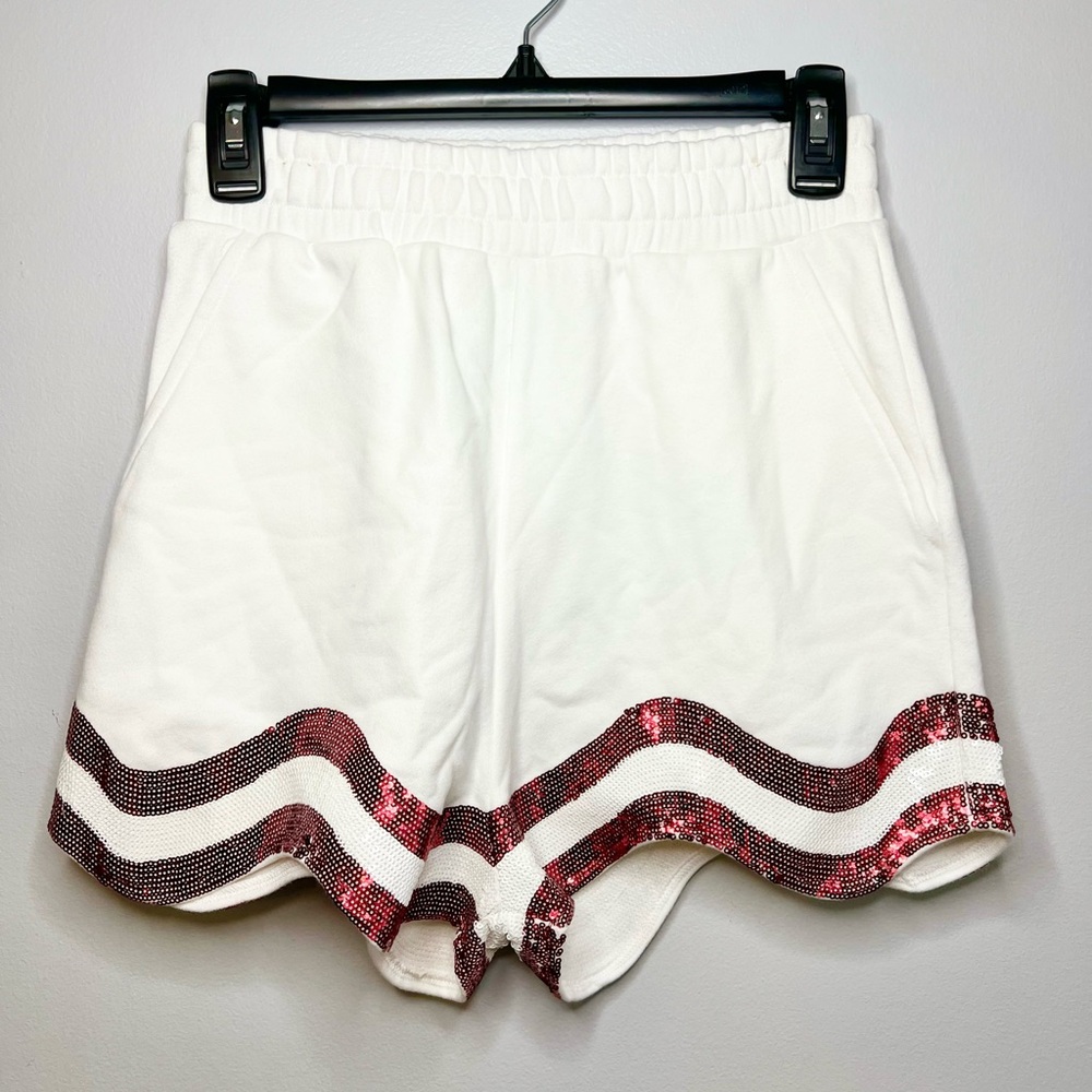 QUEEN OF SPARKLES White Shorts with Pink Sequin Trim